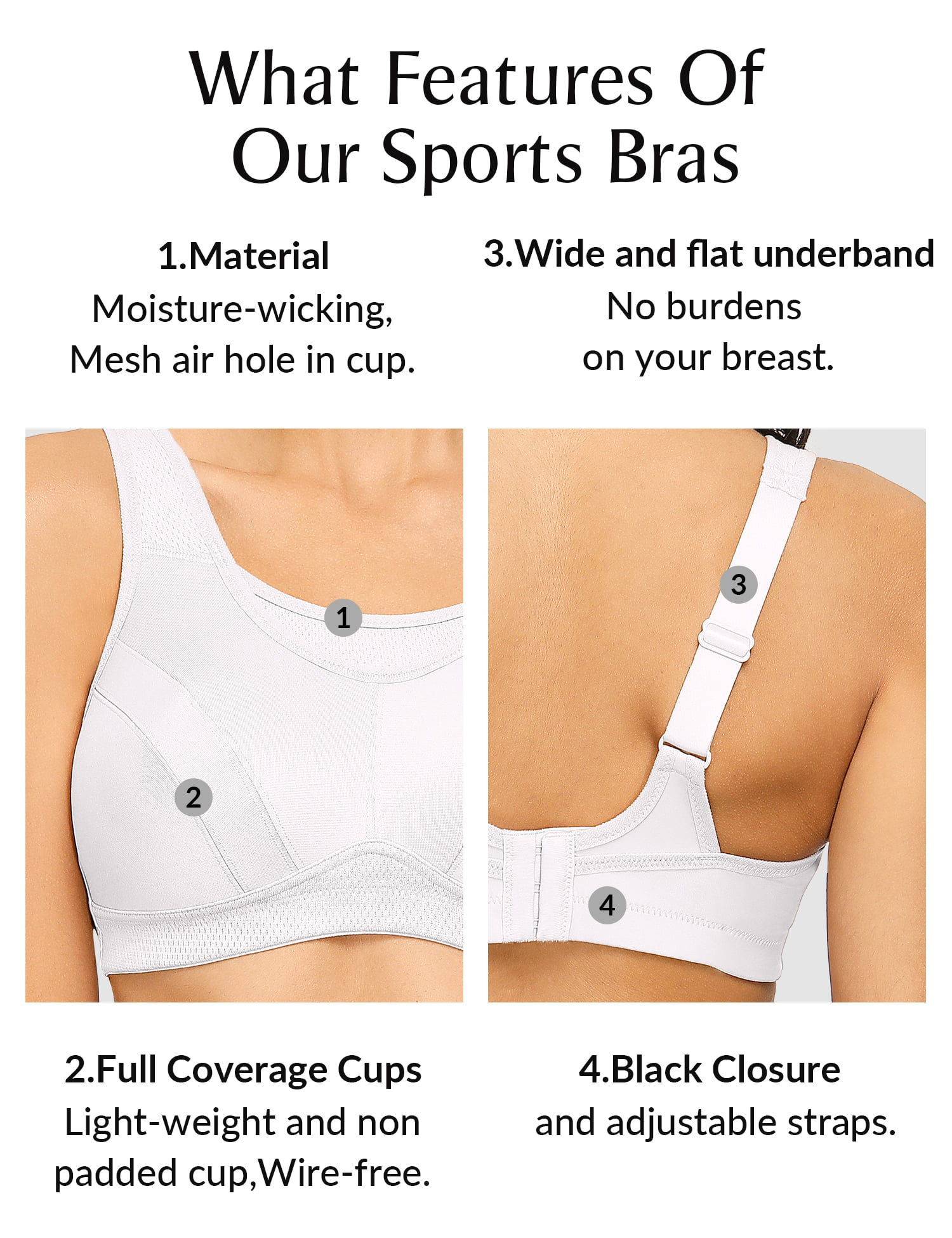 Deyllo Women's Plus Size High Impact Full Support Wireless Workout Sports  Bra, Black 38D