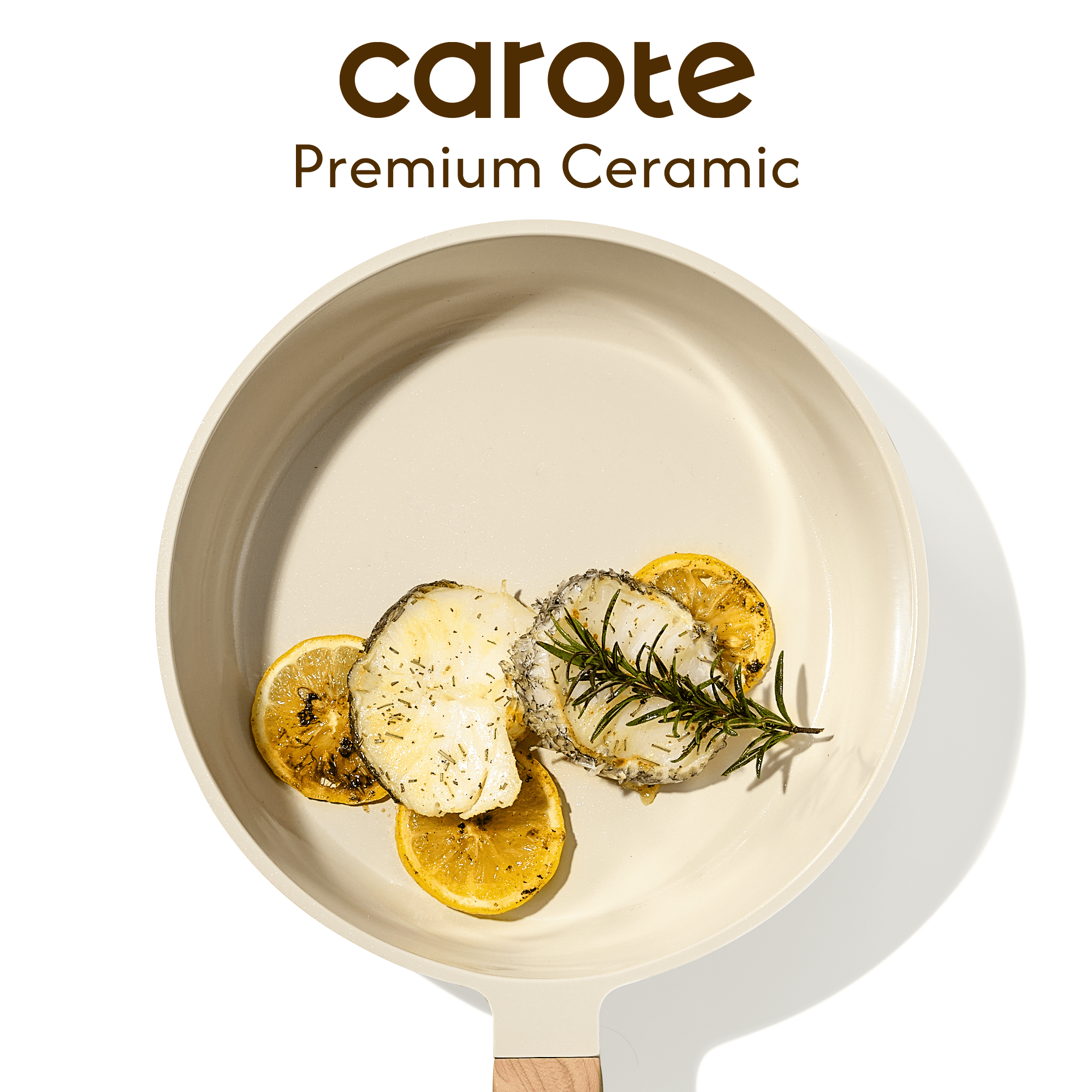 Carote 3 QT Ceramic Nonstick Sauté Pan with Lid, 9.5" Deep Frying Pan, Induction Compatible, Easy to Clean, Oatmeal