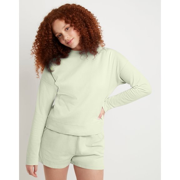 Hanes Women's Sweatshirt Garment Dyed Fleece Long Sleeve T-Shirt Midweight Cotton