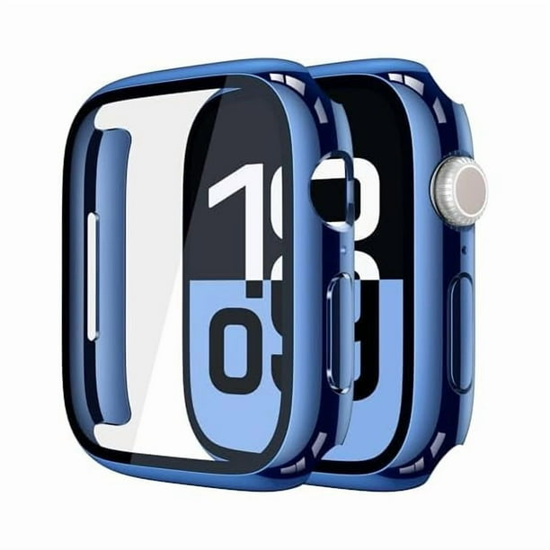 Chenchen 2 Pack Tempered Glass Case Compatible for Apple Watch Series 11 (2025) Series 10 42mm, Hard PC Screen Protector Overall Protection Scratch-Resistant Cover for iWatch, 1 Blue + 1 Transparent