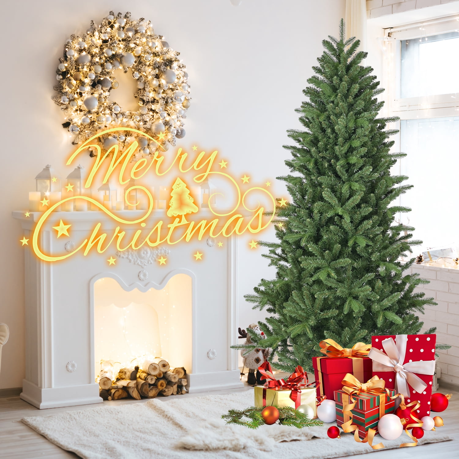 6ft Lush Christmas Tree with 1168 Tips Hinged Branches Metal Stand Indoor Holiday Decor