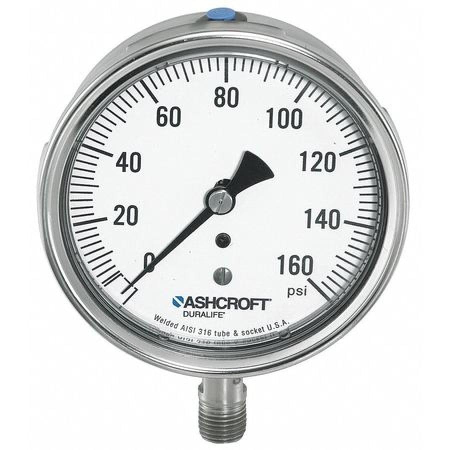 ASHCROFT 251009SW02L160 Pressure Gauge, 0 to 160 psi, 1/4 in MNPT