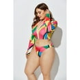 thumbnail image 2 of Womens Long Sleeve Zipper Front high Waist Thong Bikini Set 3 Piece Swimsuit, 2 of 6
