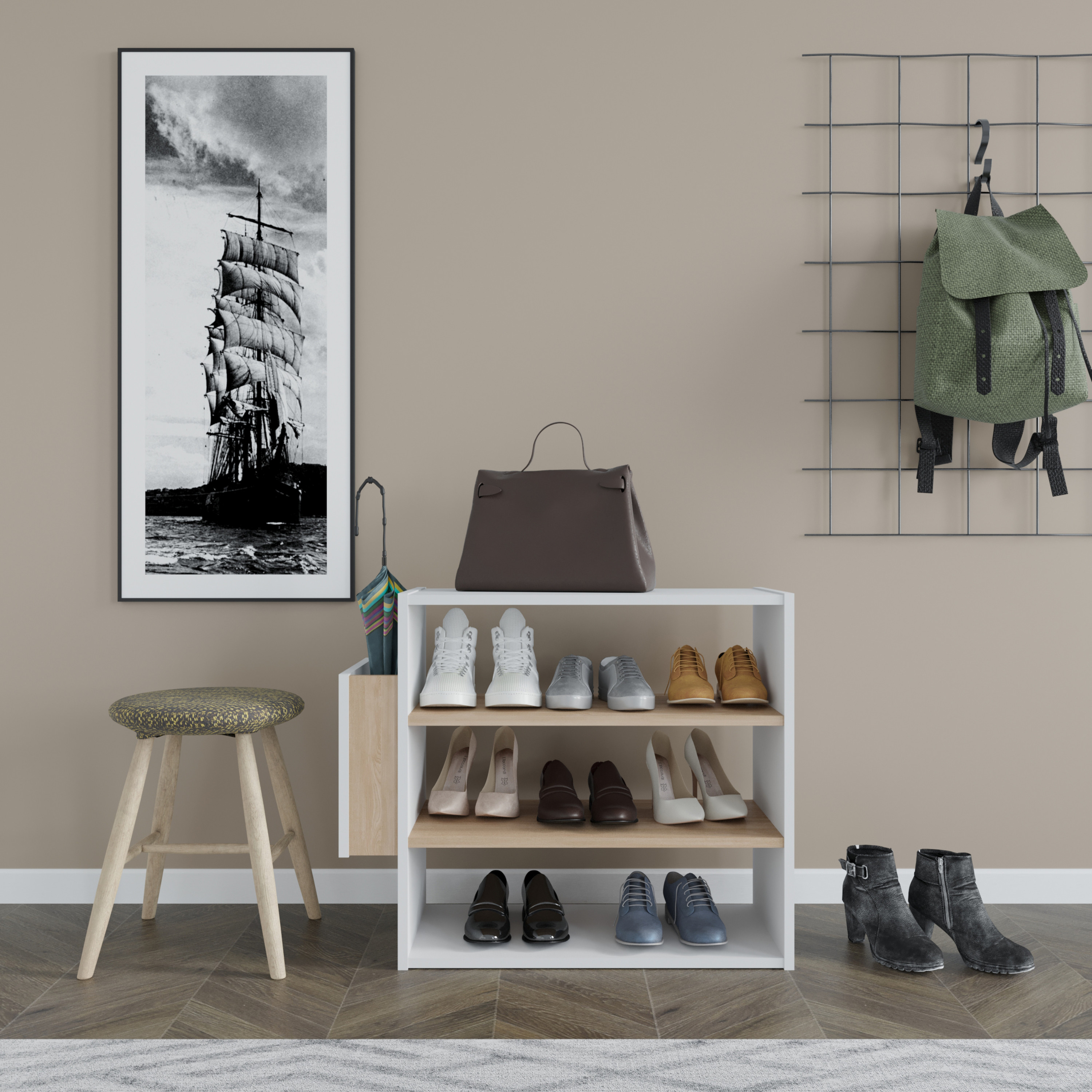 Ada Home Decor Furniture 3 Tier 9 Pair White Oak Manila Modern Shoe Rack