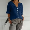 thumbnail image 5 of Blouses for women dressy casual Three-quarter sleeves Cotton and Linen Soft Clothing M Blue womens blouses, 5 of 5