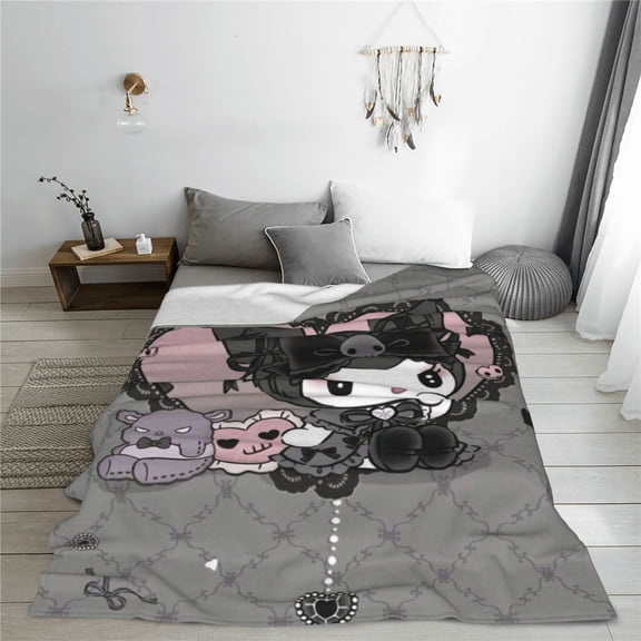 Kuromi Cartoon Printing Throw Blanket, All Seasons Flannel Fleece Blanket, Soft & Warm Plush Blankets for Couch Sofa Bed Camping Travel, 40"x30"
