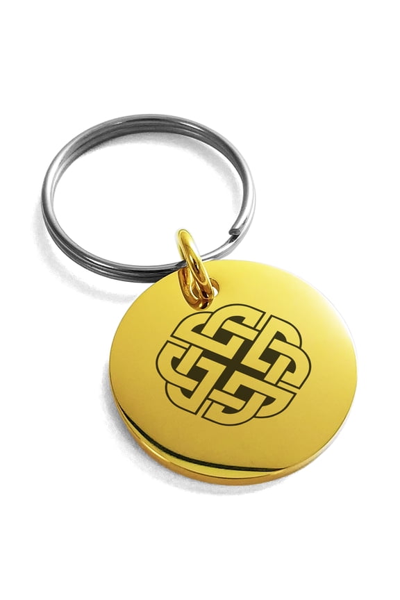 Stainless Steel Celtic Quaternary Knot Rune Engraved Small Medallion Circle Charm Keychain Keyring