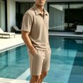 thumbnail image 5 of hotojiny Men's Tracksuit 2 Piece Quarter Zip Sweatsuit Sets Textured Short Sleeve Golf Shirts Summer Bermuda Shorts Loungewear(Light Blue,Large), 5 of 6