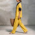 thumbnail image 4 of Stralyhd 2 Piece Lounge Set for Women 2026 Summer Loose Sets Casual Cotton Linen Long Outfits Vacation Matching Set Yellow L, 4 of 5