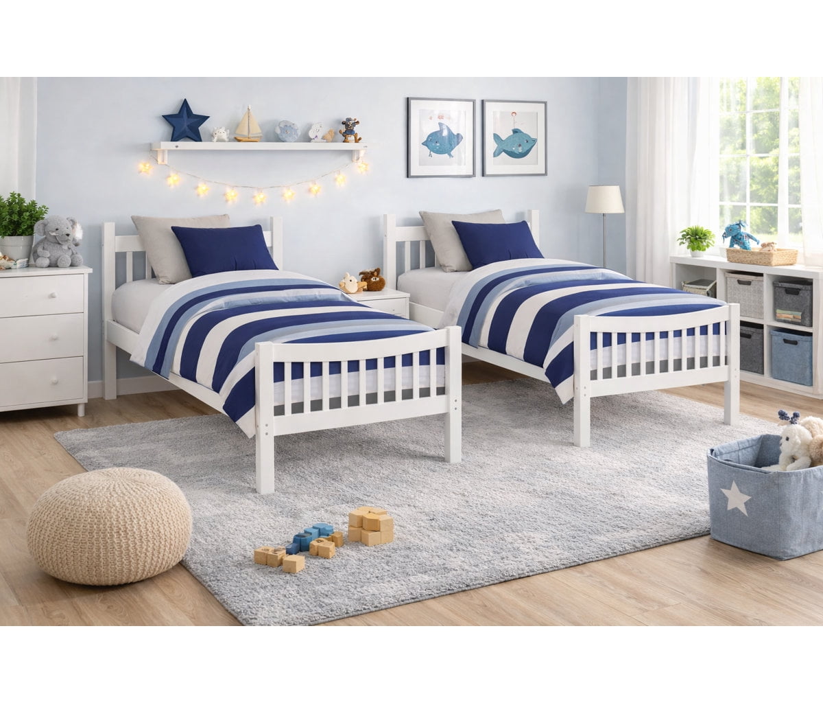 FR Wooden Kids Twin Over Twin Bunk Bed White