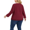 thumbnail image 3 of MODA NOVA Juniors' Plus Size Blouse Pleated V Neck Lace Solid Tops Red 1X, 3 of 5