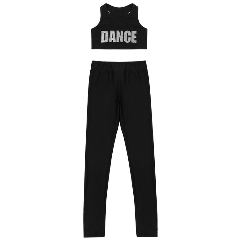 MSemis Kids Girls Two Piece Yoga Sports Suit Crop Top with Athletic  Leggings Gray-Black 12