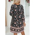 thumbnail image 5 of Boho Floral Print Knotted Neck Stirred Long Sleeves Pleated Waist Dress Black Small, 5 of 5