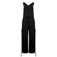 thumbnail image 4 of Gallus Button Pockets High Waisted Straight Leg Pants, Solid Color Binding Detail Work Trousers Slacks, Business Casual Office Pants for Women, Professional Style Gifts | CSEONE,Black XL, 4 of 8