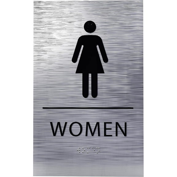 ADA CENTRAL SIGNS - 6"X9" Womens Restroom Sign - ADA Compliant Tactile Graphics Grade 2 Braille Text Acrylic Wall Sign - Bathroom Door Placard Double Sided Tape Rest Room Sign for Business, Apartment