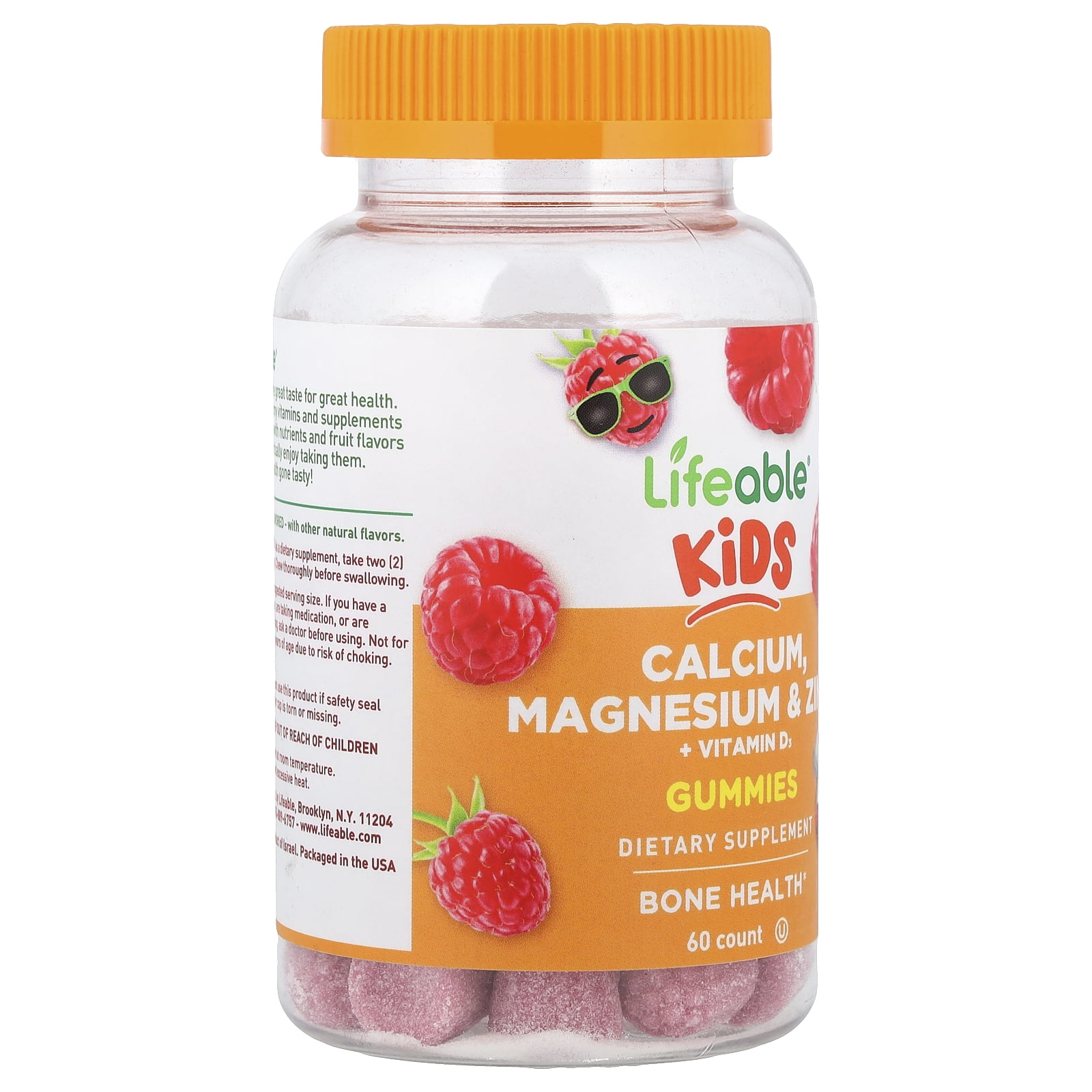 Lifeable Kids Calcium, Magnesium & Zinc + Vitamin D3 Gummies, Raspberry, 60 Gummies