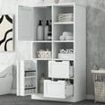 thumbnail image 2 of Knubmt Wood Storage Cabinet with 2 Drawers, 2 Doors Freestanding Bathroom Cabinet with Open Shelve and Inner Shelf, White, 2 of 10