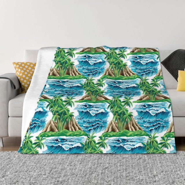 Balery Hawaii Palms Manta de Franela con Dibujo, Lujo Ultra Suave y Cálido, Antipelusa y Resistente a las Arrugas para Cama, Sofá, Camping -50"x40"