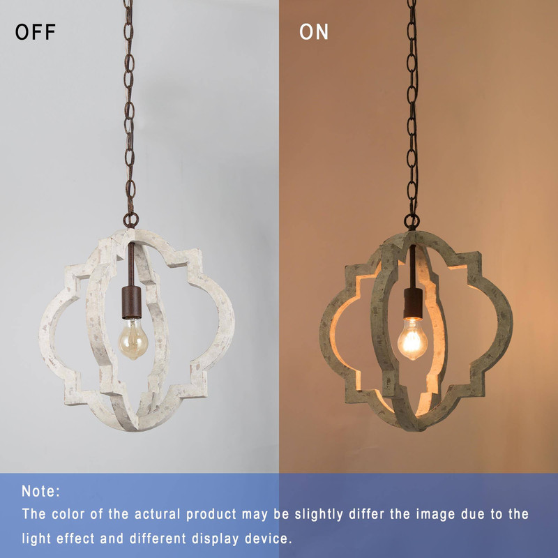 LNC Adrammelech Whitewashed Wood and Iron Pendant Light, Adjustable Farmhouse Fixture