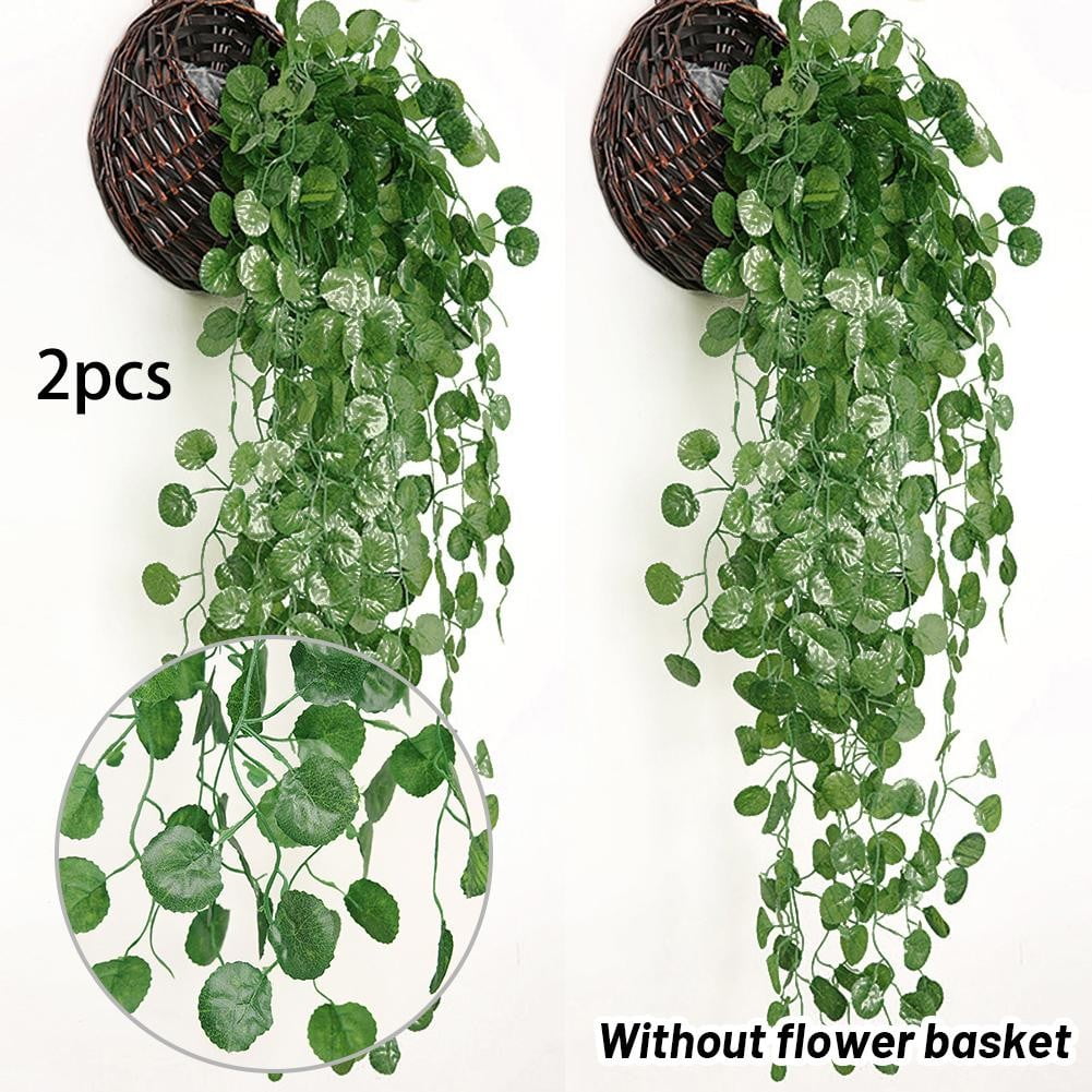 2Pcs Artificial Plants Greenery Stems Fake Plants Fake Hanging Plants for Wall,Home,Garden,Patio,Wedding and Indoor Outdoor Decoration(Without Basket)