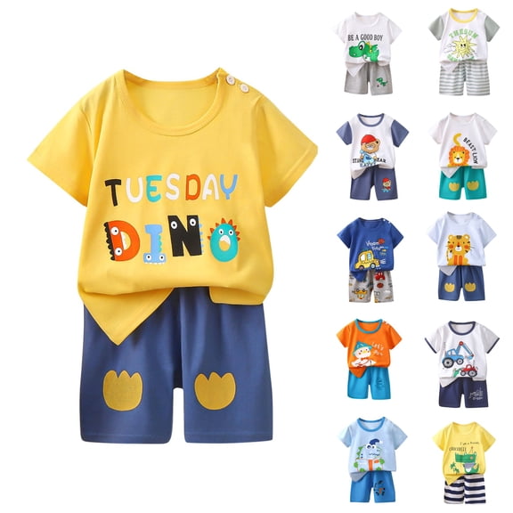 YHAJDS Unisex Girls Boys 2 Piece Outfits Cotton Short Sleeve Round Neck Top Shorts Set