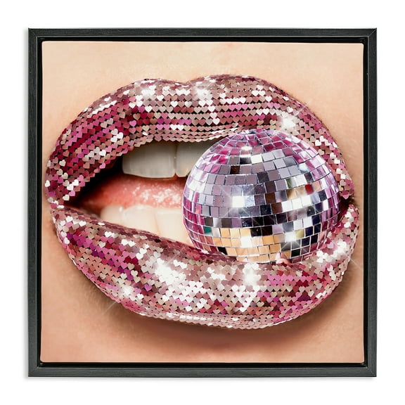 Stupell Industries Biting Disco Ball Novelty Painting Black Floater Framed Art Print Wall Art, 18 x 18