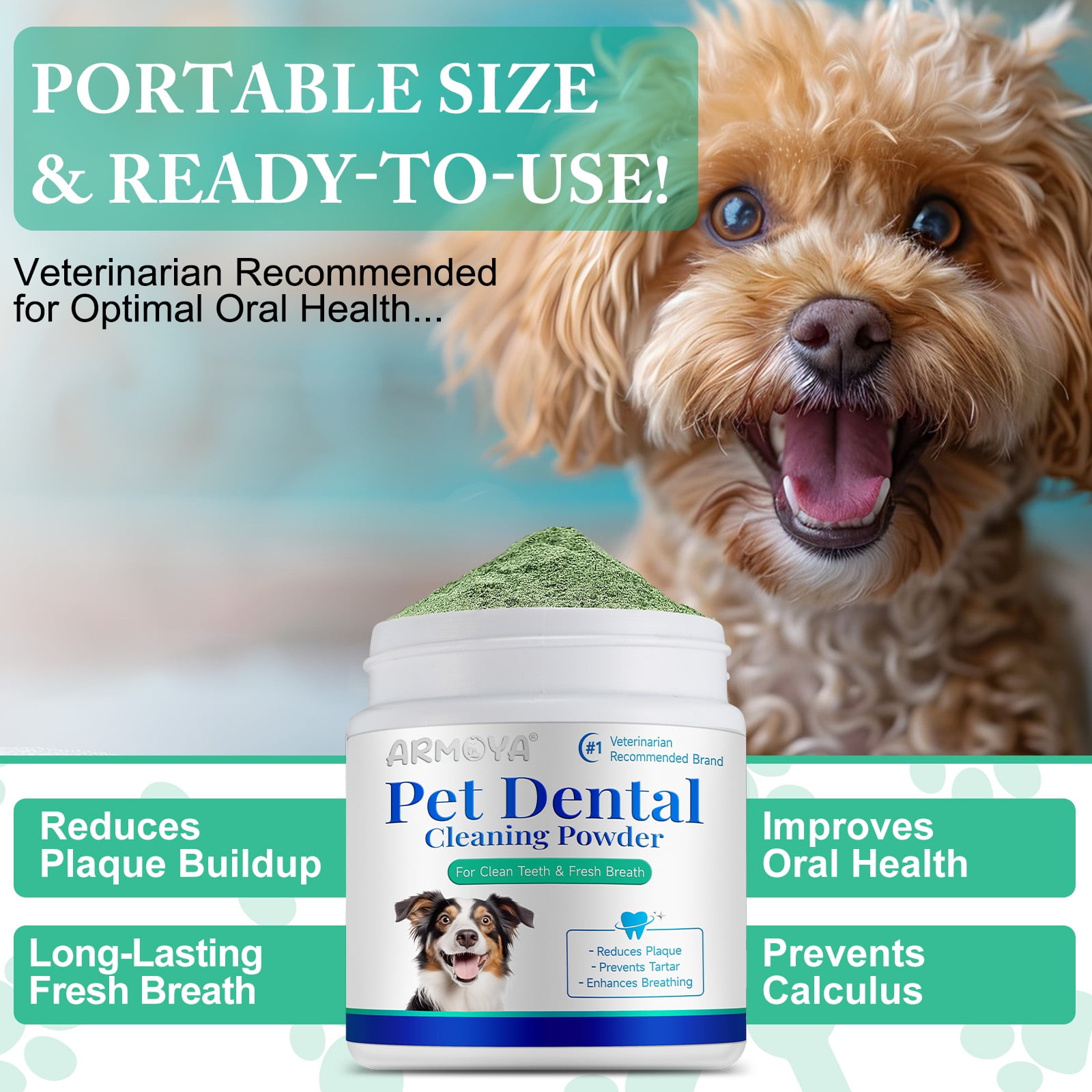 Petpya Dental Powder for Dogs Teeth - Dog Dental Powder - Pet Dental Cleaning Powder - Dog Plaque & Tartar Remover - Reduce Bad Breath - Teeth Cleaning Made Easy - Dog Grooming - Pet's Oral Care 2pc