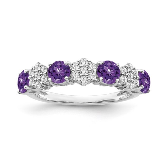 ARAIYA FINE JEWELRY 10K White Gold Cluster Diamond and Amethyst Band Ring (1/4 cttw, I-J Color, I2-I3 Clarity), Size 7