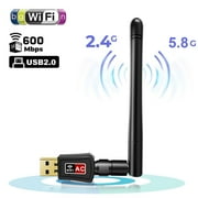 USB WiFi Adapter for PC - 600Mbps Wireless Network Adapter with High Gain Antenna, Dual-Band 2.4G/5GHz Wi-Fi Dongle Compatible with Desktop, Laptop, Windows, Mac OS, Linux