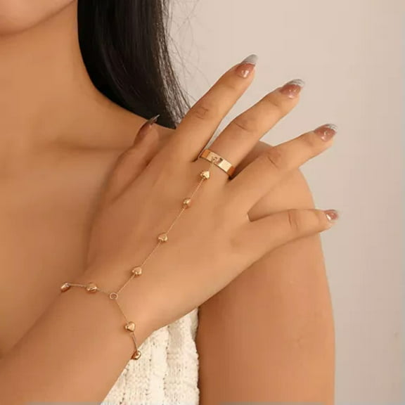 QQTDFG 925 Silver Women Bracelet Bangle Cuff Finger Rings Harness Hand Chain Jewelry-#1