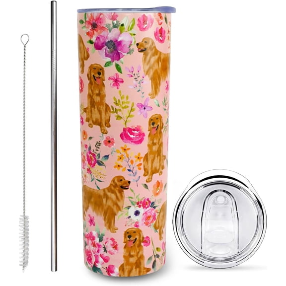 Golden Retriever Gifts for Women Cute Dog Tumbler Coffee Cup for Women Golden Retriever Travel Mug 20 Oz Stainless Steel Insulated Water Bottle With Lid and Straw