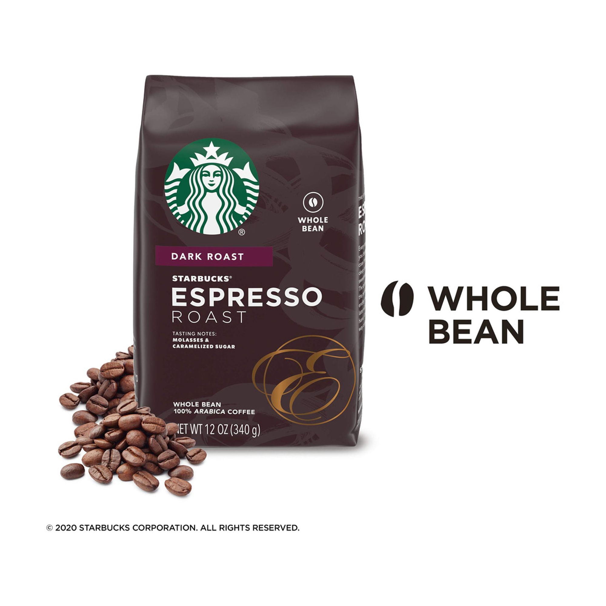 Starbucks Espresso Roast Dark Roast Whole Bean Coffee 12 oz (Pack of 60)
