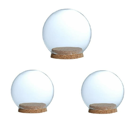 GUOOL 3 Pcs Glass Cloche Bell Jar Dome Flower Preservation Vase with Wooden Base