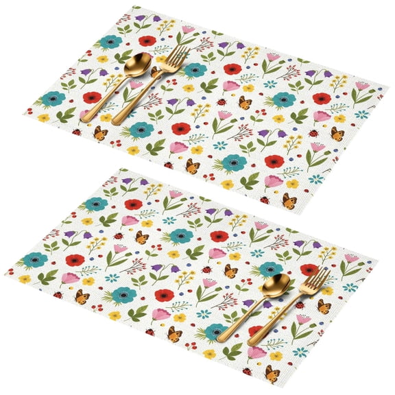 Placemat, Pioneer Flower Floral Print Pattern Place Mats Table Mat Set Of 2, PVC Washable Placemats for Party Kitchen Dining Decoration, 18x12 Inch, Fade Resistant