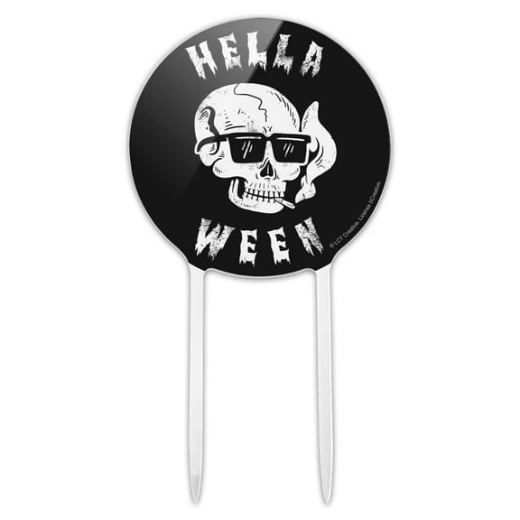 Acrylic Hella Ween Halloween Hell Smoking Skull Funny Humor Cake Topper Party Decoration for Wedding Anniversary Birthday Graduation