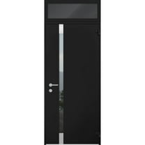 Front Exterior Prehung Steel Door / Cynex 6777 Black / Top Exterior Window / Stainless Inserts Single Modern Painted-W32" x H80 16"-Right-hand Outswing