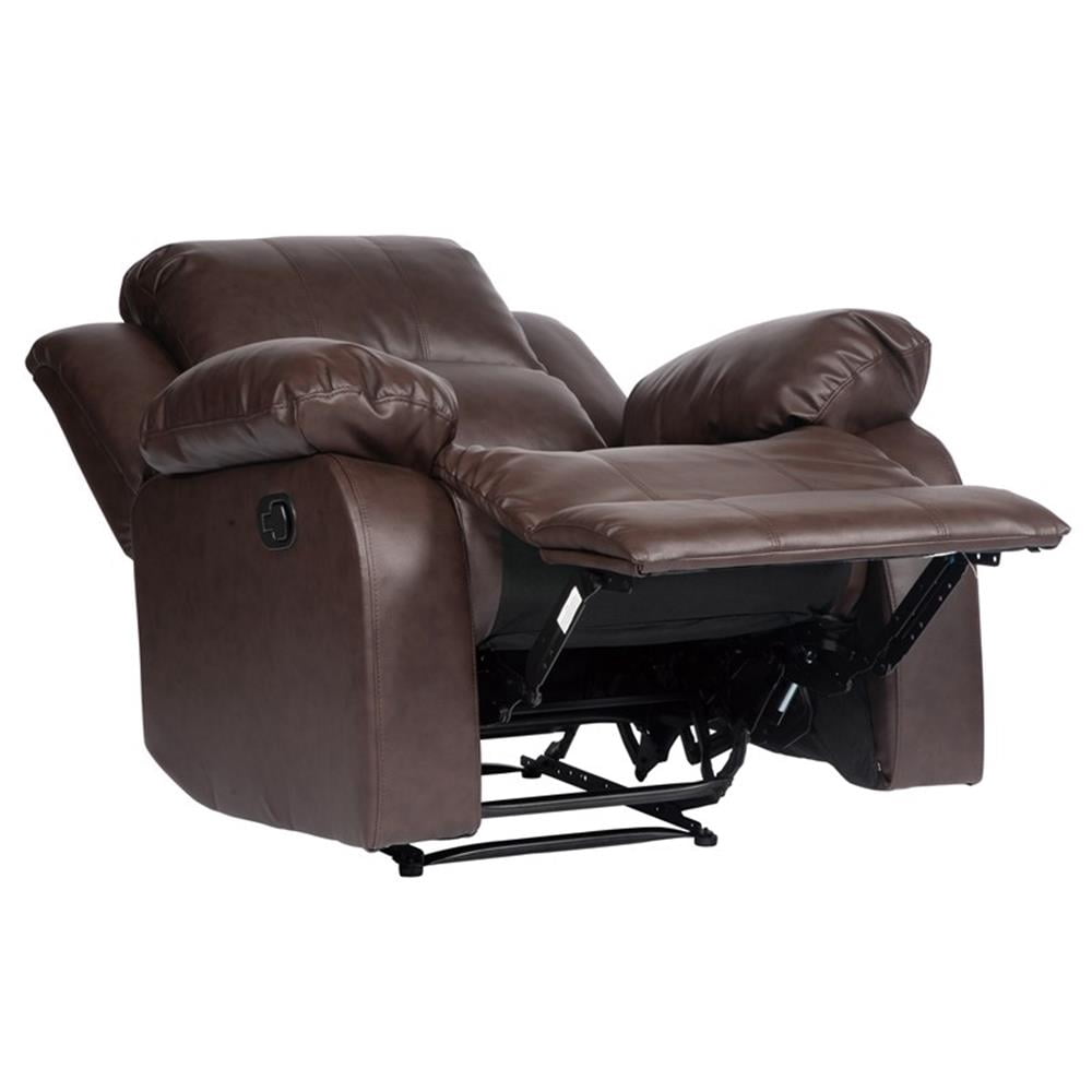 Pemberly Row Traditional Faux Leather Reclining Chair in Brown