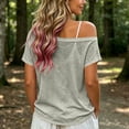 thumbnail image 5 of hoksml Women's Off Shoulder T-Shirt, Short Sleeve Sheer Slouchy Top, Casual Loose Tee for Daily and Summer Wear, 5 of 6