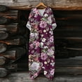 thumbnail image 4 of Heisall 2026 Printemps Été Bohème à Imprimé Floral Robe Maxi en Lin Col en V Manches Chauve-Souris Caftan Ample Robes avec Poches, 4 of 7