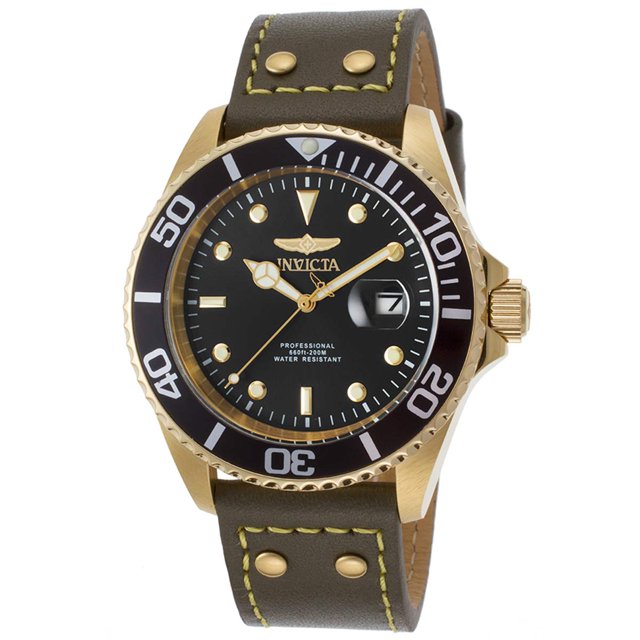Invicta 22075 Men's Pro Diver Black Dial Navy Green Leather Strap Dive Watch