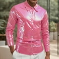 thumbnail image 2 of MIXUE Mens Casual Button Down Shirts Solid Color Lapel Long Sleeve Slim Fit Casual Shirt Tops Outwear,Pink,XXXL, 2 of 9