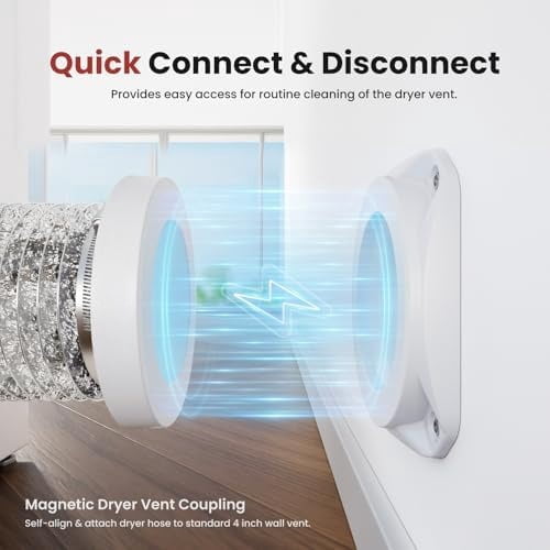 Magnetic Dryer Vent Coupling FR ABS V-0 Dryer Vent Connector Kit Airtight Seal Easy to Clean Quick Connector Including a 2.6ft 4" Duct and two Clamps, White, SDV180
