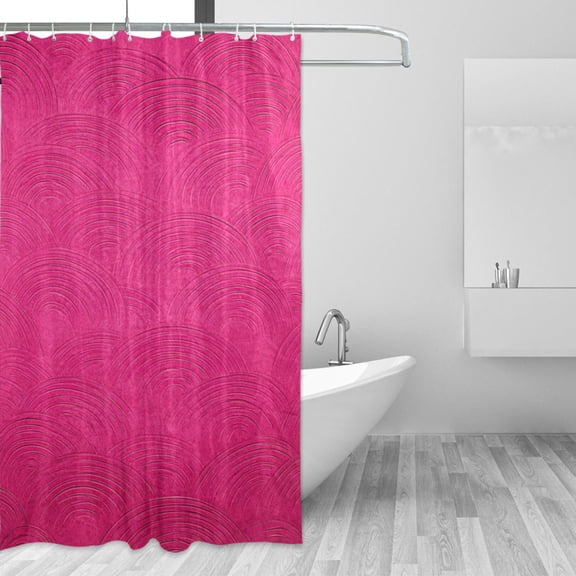 Hot Pink Background with Waves Shower Curtains with 12 Hooks Waterproof Bathroom Decor 48" x 72"