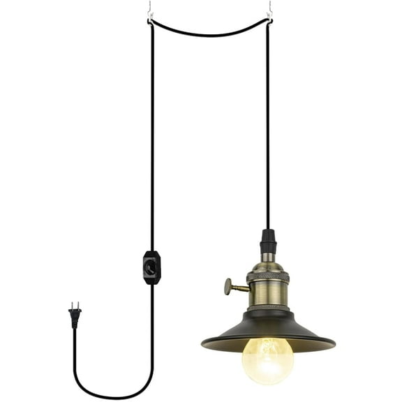 KAYYELAMP 15 Feet Dimmable Switch Plug in Cord Bronze Base Mini Black Metal Shade Vintage Design Hanging Lamp for Kitchen Bar Bedsides(No Bulb)