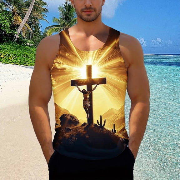 BRGZLK Tanks Top For Mens Jesus Cross Faith Sleeveless Crew Neck Workout Tank Tops Summer Casual Quick Dry Tees