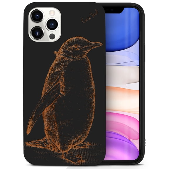 Case Yard Wooden Case for iPhone-12/12-Pro Soft TPU Silicone cover Slim Fit Shockproof Wood Protective Phone Cover for Girls Boys Men and Women Supports Wireless Charging Antarctic Penguin Design