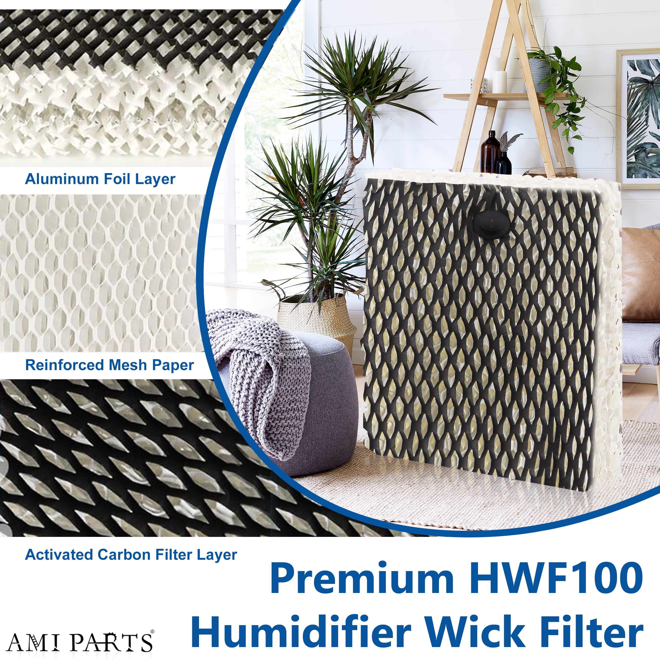 YNXGR HWF100 Humidifier Filters Replacement Wick Filter for Holmes E HWF100-UC3 HWF100CS 6 Packs