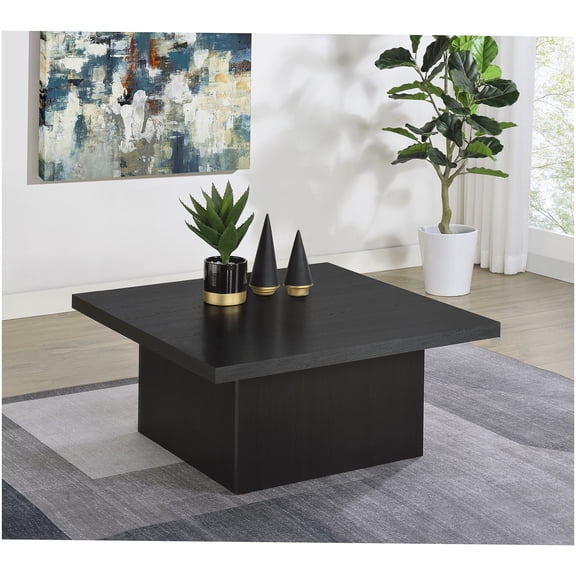 Square Pedestal Base Black Coffee Table for Primary Living Space Contemporary Engineered Wood Accent Furniture