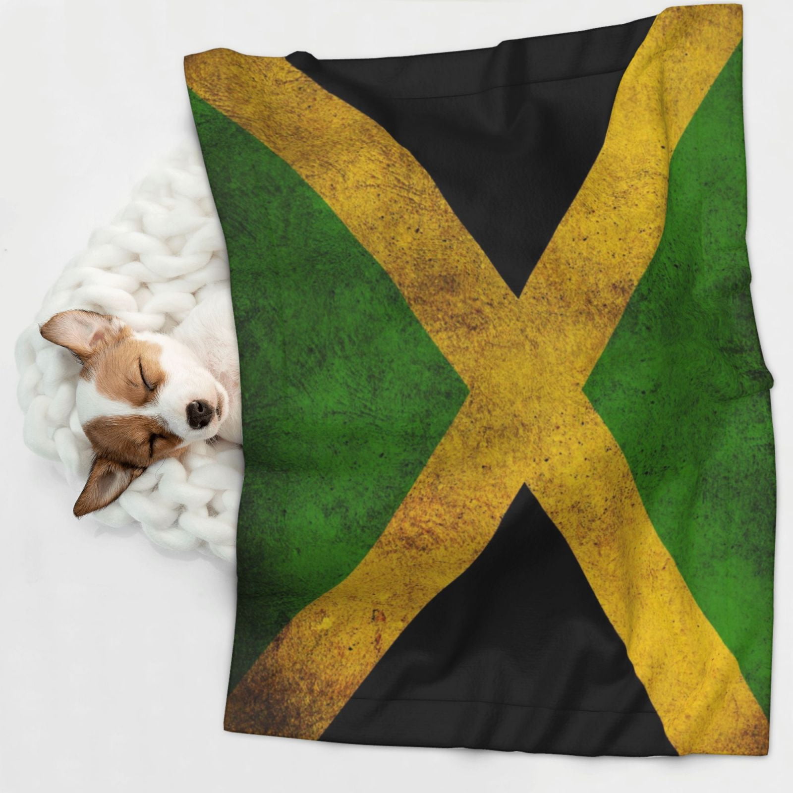 Retro Jamaican Flag Dog Blanket Soft Warm Flannel Cat Blanket Great Pet Throw for Cats Puppy Small Medium Large Dog