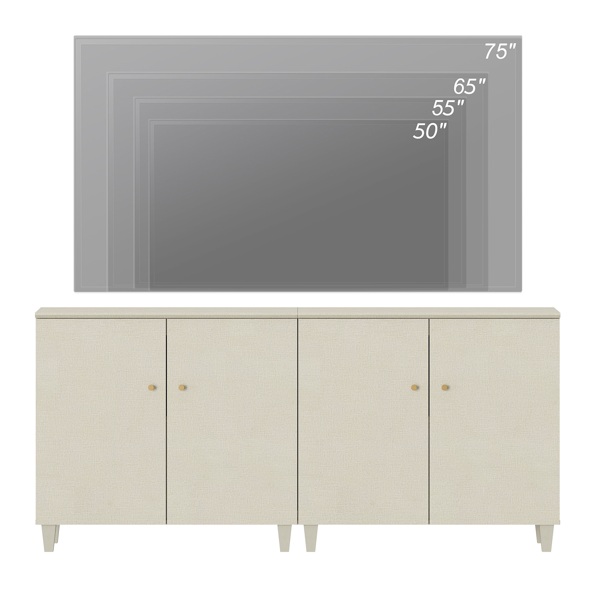 WAMPAT TV Stand Cabinets for 75+ Inch Flat Screen, 2-in-1 Modern Highboy Wooden Entertainment Center with 6 Compartments, Dark Beige
